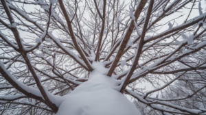 Snow, Ice, and Split Limbs on a Minnesota tree in a residential front yard